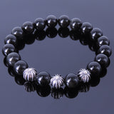 Men Women Black Obsidian Bracelet Healing Gemstone S925 Sterling Silver Cross Beads DiyNotion BR179