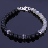 Men's Women Matte Black Onyx Labradorite Sterling Silver Bracelet 925 Bead Clasp Gemstone DiyNotion Handmade BR145