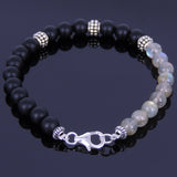 Men's Women Matte Black Onyx Labradorite Sterling Silver Bracelet 925 Bead Clasp Gemstone DiyNotion Handmade BR145