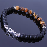 Men's Women Matte Black Onyx Tiger Eye Sterling Silver Bracelet 925 Spacers Clasp DiyNotion BR154