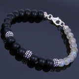 Men's Women Matte Black Onyx Labradorite Sterling Silver Bracelet 925 Bead Clasp Gemstone DiyNotion Handmade BR145