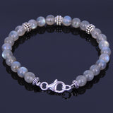 Men/Women Bracelet with 6mm Labradorite, Matte Black Onyx & S925 Sterling Silver Beads, Clasp DIY-NOTION Br144