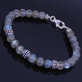 Men/Women Bracelet with 6mm Labradorite, Matte Black Onyx & S925 Sterling Silver Beads, Clasp DIY-NOTION Br144