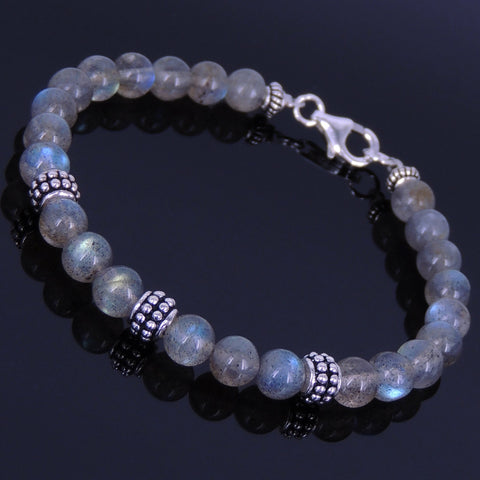 Men/Women Bracelet with 6mm Labradorite, Matte Black Onyx & S925 Sterling Silver Beads, Clasp DIY-NOTION Br144