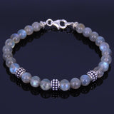 Men/Women Bracelet with 6mm Labradorite, Matte Black Onyx & S925 Sterling Silver Beads, Clasp DIY-NOTION Br144