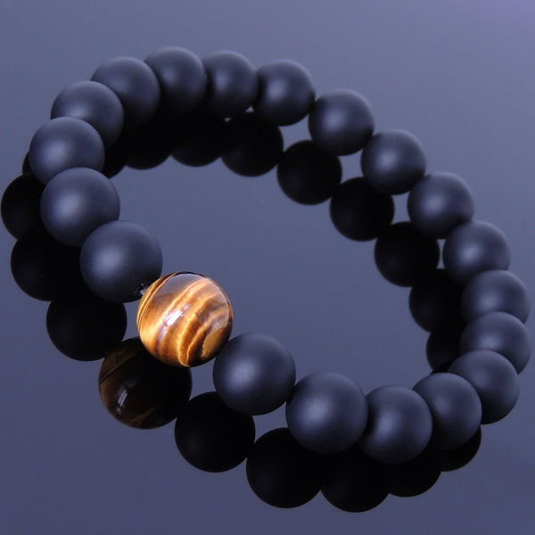 Men's Women Matte Black Onyx Tiger Eye Bracelet Healing Gemstone DiyNotion Handmade BR112