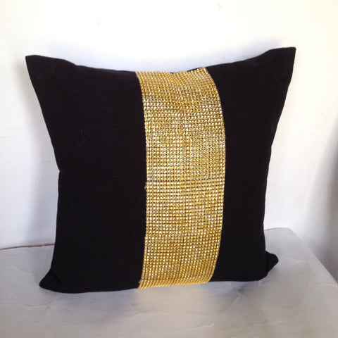 Gold Decorative Black Throw Pillows, 16 inch Black Gold Stone Black pillows, black pillows, Gift Pillow Cover