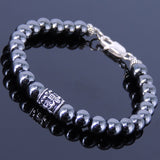 Handmade Men Women Gemstone Bracelet Hematite 925 Sterling Silver Celtic Fleur de Lis Bead Clasp DiyNotion BR314