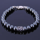 Handmade Men Women Gemstone Bracelet Hematite 925 Sterling Silver Celtic Fleur de Lis Bead Clasp DiyNotion BR314