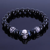Men/Women Stretchable Gemstone Bracelet Black Obsidian Blue Tiger Eye S925 Sterling Silver Celtic Charm Skull DiyNotion BR254