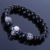 Men/Women Stretchable Gemstone Bracelet Black Obsidian Blue Tiger Eye S925 Sterling Silver Celtic Charm Skull DiyNotion BR254