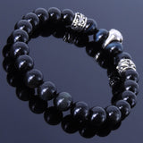 Men/Women Stretchable Gemstone Bracelet Black Obsidian Blue Tiger Eye S925 Sterling Silver Celtic Charm Skull DiyNotion BR254
