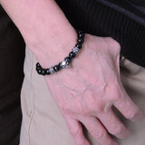 Men/Women Stretchable Gemstone Bracelet Black Obsidian Blue Tiger Eye S925 Sterling Silver Celtic Charm Skull DiyNotion BR254