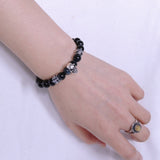 Men/Women Stretchable Gemstone Bracelet Black Obsidian Blue Tiger Eye S925 Sterling Silver Celtic Charm Skull DiyNotion BR254