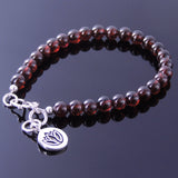Women's Garnet Sterling Silver Bracelet Gemstone 925 Lotus Pendant  DiyNotion Handmade BR008