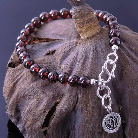 Women's Garnet Sterling Silver Bracelet Gemstone 925 Lotus Pendant  DiyNotion Handmade BR008