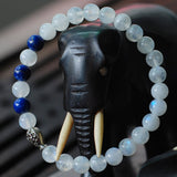 Women's Moonstone Lapis Sterling Silver Bracelet 925 Marcasite Fish DiyNotion Handmade BR002
