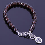Women's Garnet Sterling Silver Bracelet Gemstone 925 Lotus Pendant  DiyNotion Handmade BR008