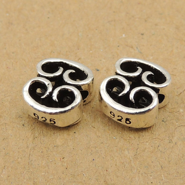S925 Stamped Sterling Silver 8x7mm Vintage Mantra Bead Charm WSP058 Wholesale Retail