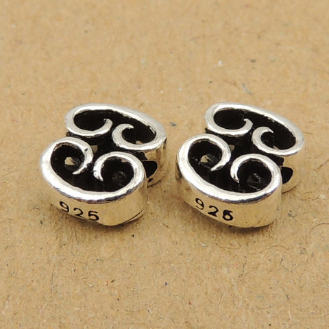 S925 Stamped Sterling Silver 8x7mm Vintage Mantra Bead Charm WSP058 Wholesale Retail