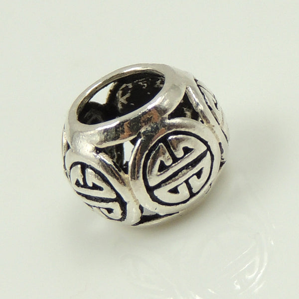 S925 Sterling Silver 7.5x10mm Vintage Style Chinese Lucky Sign Bead Charm WSP083 Wholesal Retail