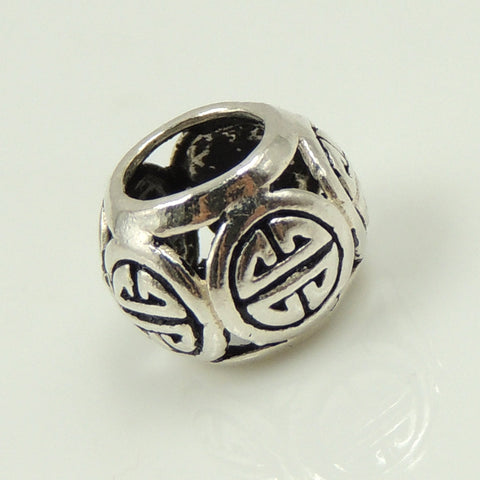 S925 Sterling Silver 7.5x10mm Vintage Style Chinese Lucky Sign Bead Charm WSP083 Wholesal Retail