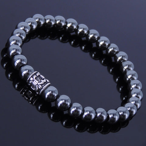 Men's Women Hematite Sterling Silver Bracelet 925 Fleur de Lis Bead Gemstone DiyNotion Handmade BR314E