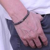 Men's Women Hematite Sterling Silver Bracelet 925 Fleur de Lis Bead Gemstone DiyNotion Handmade BR314E