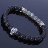 Men's Women Lava Rock Tiger Eye Sterling Silver Skull Bracelet 925 Spacers Gemstone DiyNotion Handmade BR315