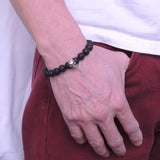 Men's Women Lava Rock Lapis Sterling Silver Skull Bracelet 925 Spacers Gemstone DiyNotion Handmade BR316