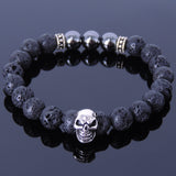 Men's Women Lava Rock Hematite Sterling Silver Skull Bracelet 925 Spacers Gemstone DiyNotion Handmade BR317