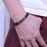 Men's Women Lava Rock Hematite Sterling Silver Skull Bracelet 925 Spacers Gemstone DiyNotion Handmade BR317