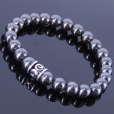 Men/Women Stretchable Gemstone Bracelet Hematite Round Beads & S925 Sterling Silver Charm DiyNotion BR142E