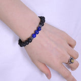 Men's Women Lava Rock Lapis Sterling Silver Skull Bracelet 925 Spacers Gemstone DiyNotion Handmade BR316