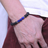 Men's Women Lava Rock Lapis Sterling Silver Skull Bracelet 925 Spacers Gemstone DiyNotion Handmade BR316