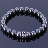 Men/Women Stretchable Gemstone Bracelet Hematite Round Beads & S925 Sterling Silver Charm DiyNotion BR142E