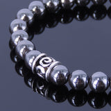 Men/Women Stretchable Gemstone Bracelet Hematite Round Beads & S925 Sterling Silver Charm DiyNotion BR142E