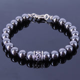Handmade Men Women Gemstone Bracelet Hematite 925 Sterling Silver Charm Clasp DiyNotion BR142