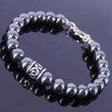 Handmade Men Women Gemstone Bracelet Hematite 925 Sterling Silver Charm Clasp DiyNotion BR142