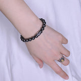 Handmade Men Women Gemstone Bracelet Hematite 925 Sterling Silver Charm Clasp DiyNotion BR142