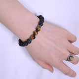 Men's Women Lava Rock Tiger Eye Sterling Silver Skull Bracelet 925 Spacers Gemstone DiyNotion Handmade BR318