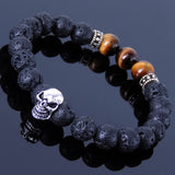 Men's Women Lava Rock Tiger Eye Sterling Silver Skull Bracelet 925 Spacers Gemstone DiyNotion Handmade BR318