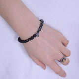 Men's Women Hematite Lava Rock Bracelet 925 Skull & Fleur de Lis Spacer DiyNotion Handmade BR319