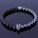 Men's Women Hematite Lava Rock Bracelet 925 Wolf Head & Fleur de Lis Spacer DiyNotion Handmade BR320