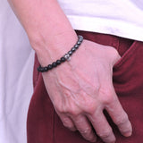 Men's Women Hematite Lava Rock Bracelet 925 Wolf Head & Fleur de Lis Spacer DiyNotion Handmade BR320