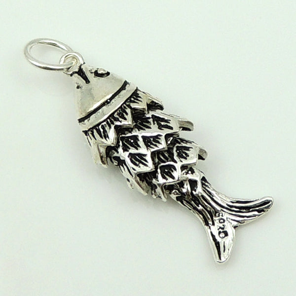 S925 Stamped Sterling Silver 10x29mm Chinese Lucky Fish Pendant WSP137 Wholesale Retail