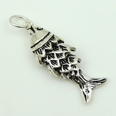 S925 Stamped Sterling Silver 10x29mm Chinese Lucky Fish Pendant WSP137 Wholesale Retail