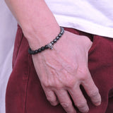 Men's Women Hematite Lava Rock Bracelet 925 Skull & Fleur de Lis Spacer DiyNotion Handmade BR319