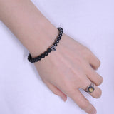 Men's Women Hematite Lava Rock Bracelet 925 Wolf Head & Fleur de Lis Spacer DiyNotion Handmade BR320