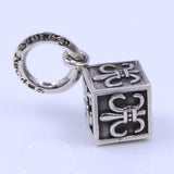 S925 Sterling Silver 29x13mm Vintage Celtic Cube Fleur de Lis Pendant WSP258 Wholesale Retail